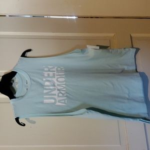 Under Armour Logo Tank Top. Teal/White. Size Small Loose Fit. New With Tag